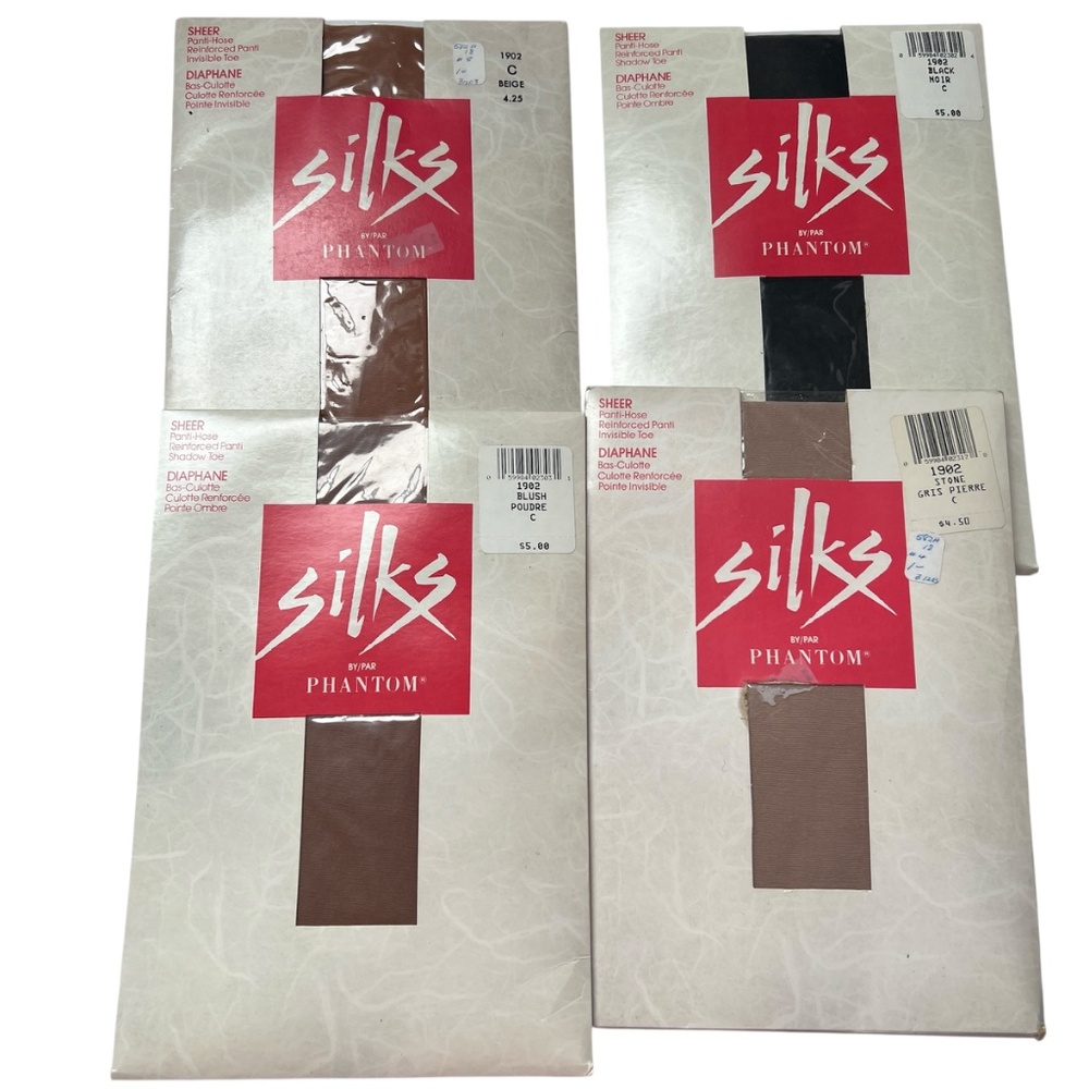 4 Pair Silks Phantom Pantyhose Size C Hosiery Beige Black New  Made Canada